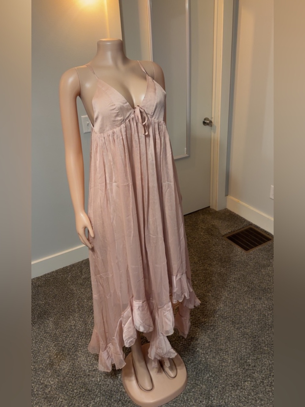 Women's Blush Pink Satin Sleep Slip Dress